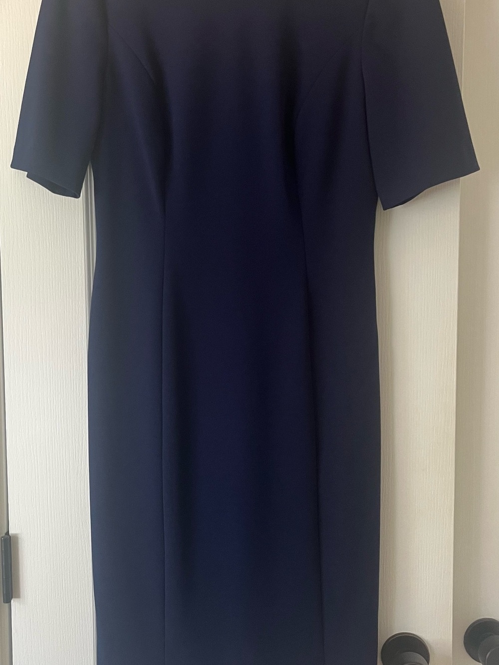 Adrianna Papell Navy Short-Sleeve Midi Sheath Dress